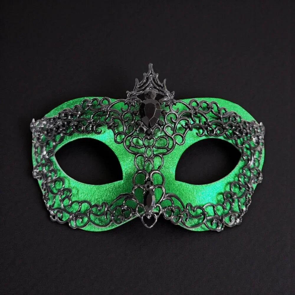 Mens masquerade mask, Black green mask, Venetian mask, Prom mask, 2 in 1 mask
